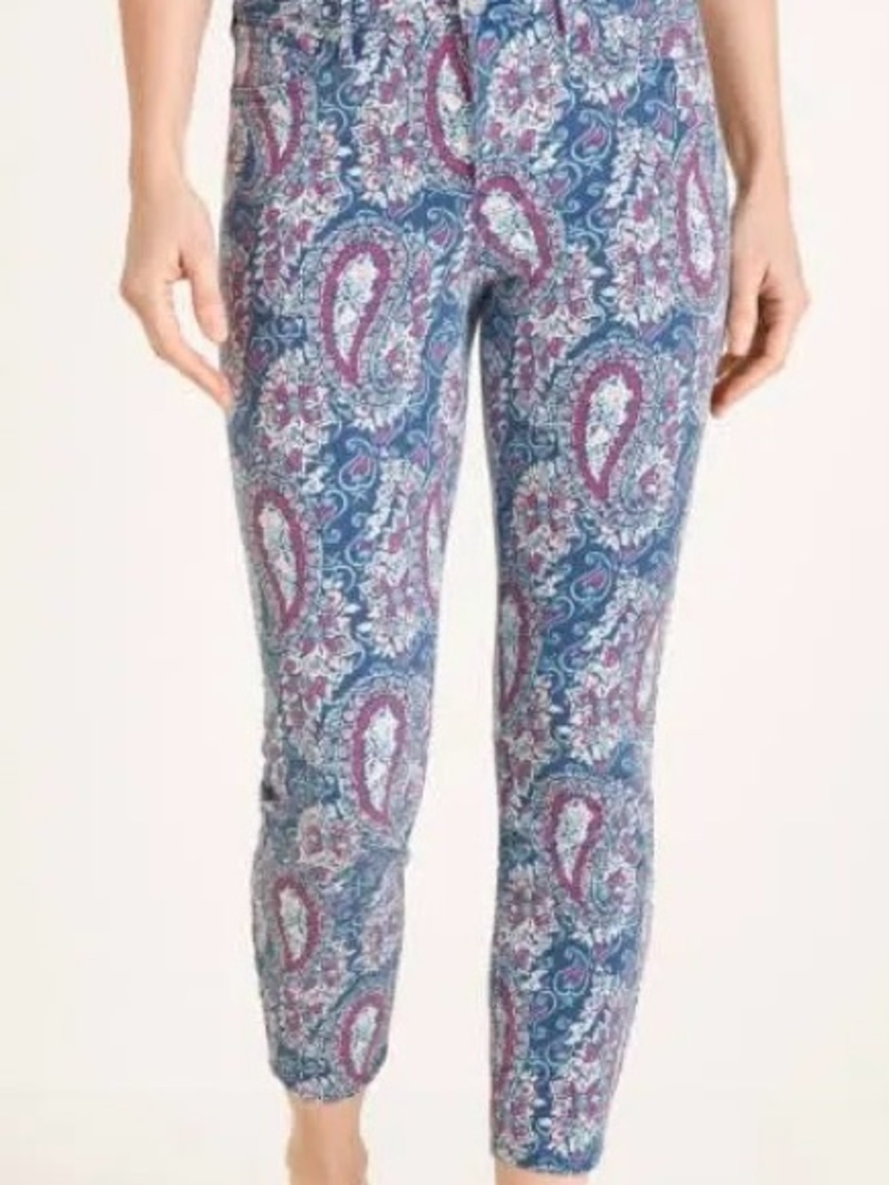 Chico’s Paisley Print Blue & Pink Slim  stretch Women's Pants 12